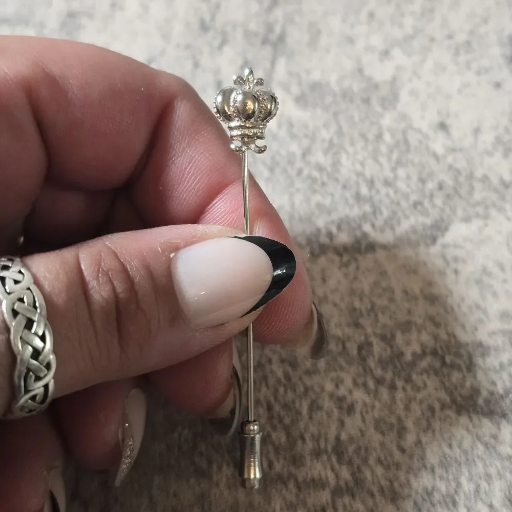 Vintage Monet Crown Stick Pin Silver MCM Retro King Queen Costume Jewelry